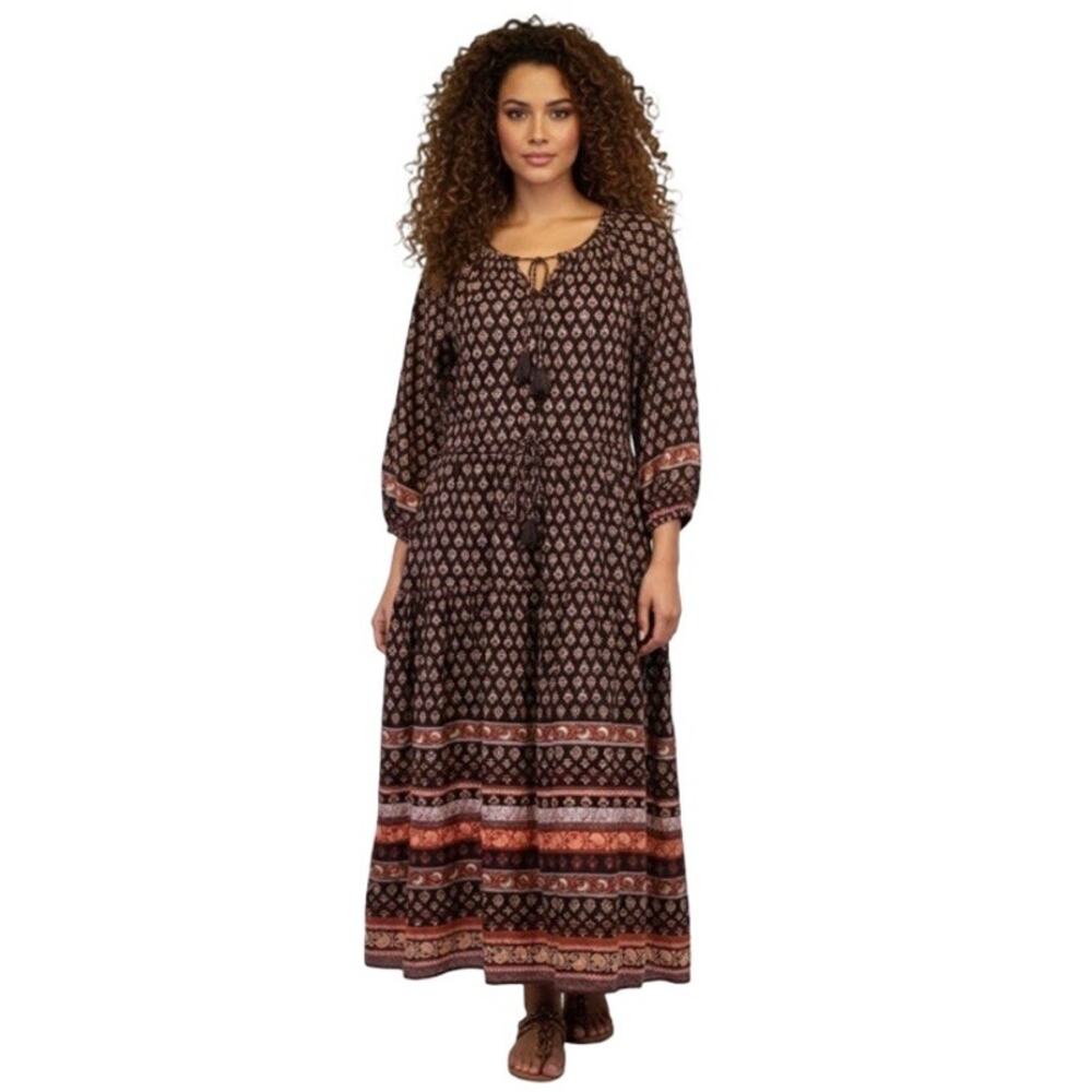 Old Navy Tiered Maxi Dress Size M Brown Floral Boho Peasant Cottagecore Size M